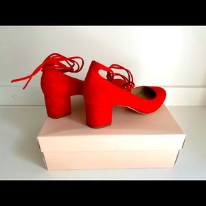 Loeffler Randall Flame Red Chunky Heels w Straps Size 8